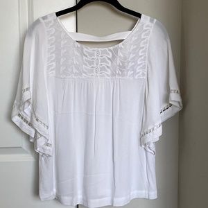 SM LOFT floral bar-back embroidered white blouse